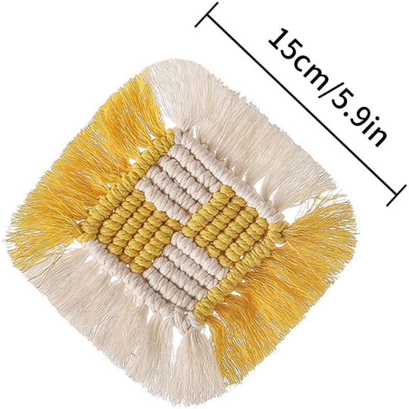 Handwoven Cotton Rope Heat Resistant Square Placemat with Fringe Decorative Table Pad for Hot Cups Plates and Coffee Mugs