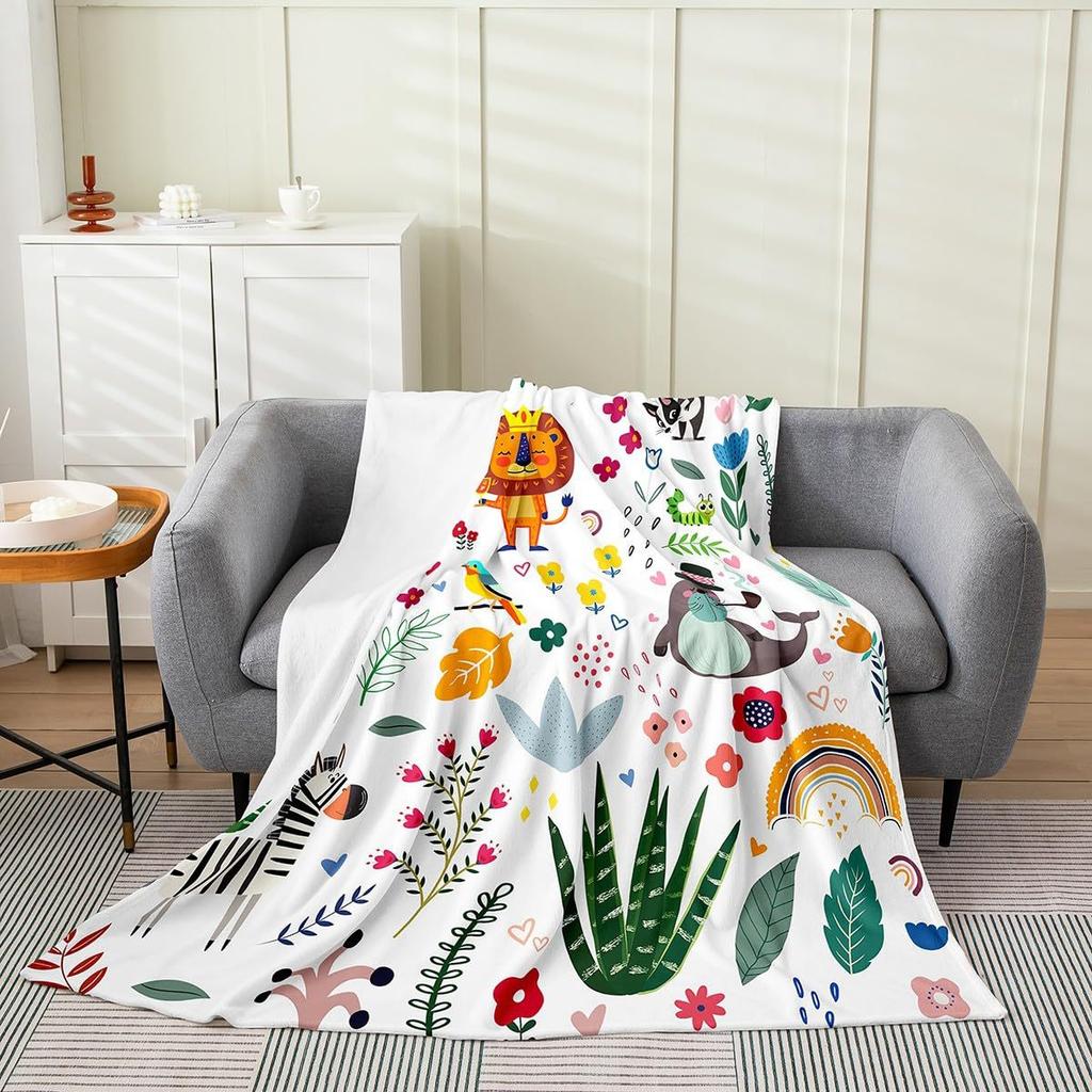 Cartoon Lion Elephant Animal Digitalprinted Polyester Velvet Flannel Cover Blanket Fleece Soft Sofa Cover Blankets for Beds