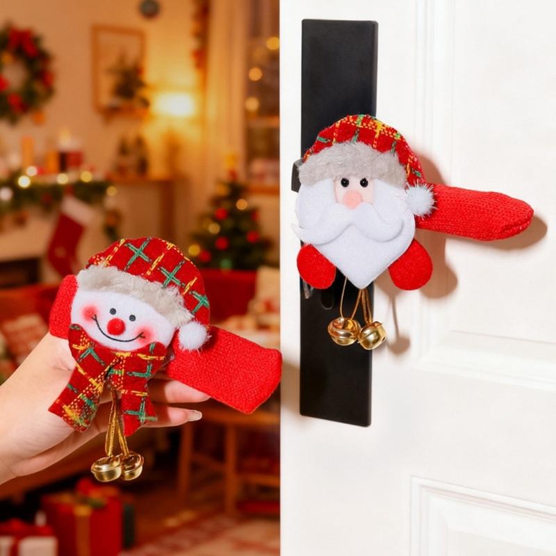 Festive Santa And Bells Door Handle Sleeves Durable Cloth Christmas Photo Props