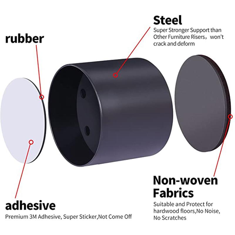 2/4 Piezas Elevadores de Muebles para Cama Elevación en Alturas Elevadores de Alta Resistencia para Sofá Sillón Escritorio Mesa Negro Redondo Cuadrado Protector de Suelo