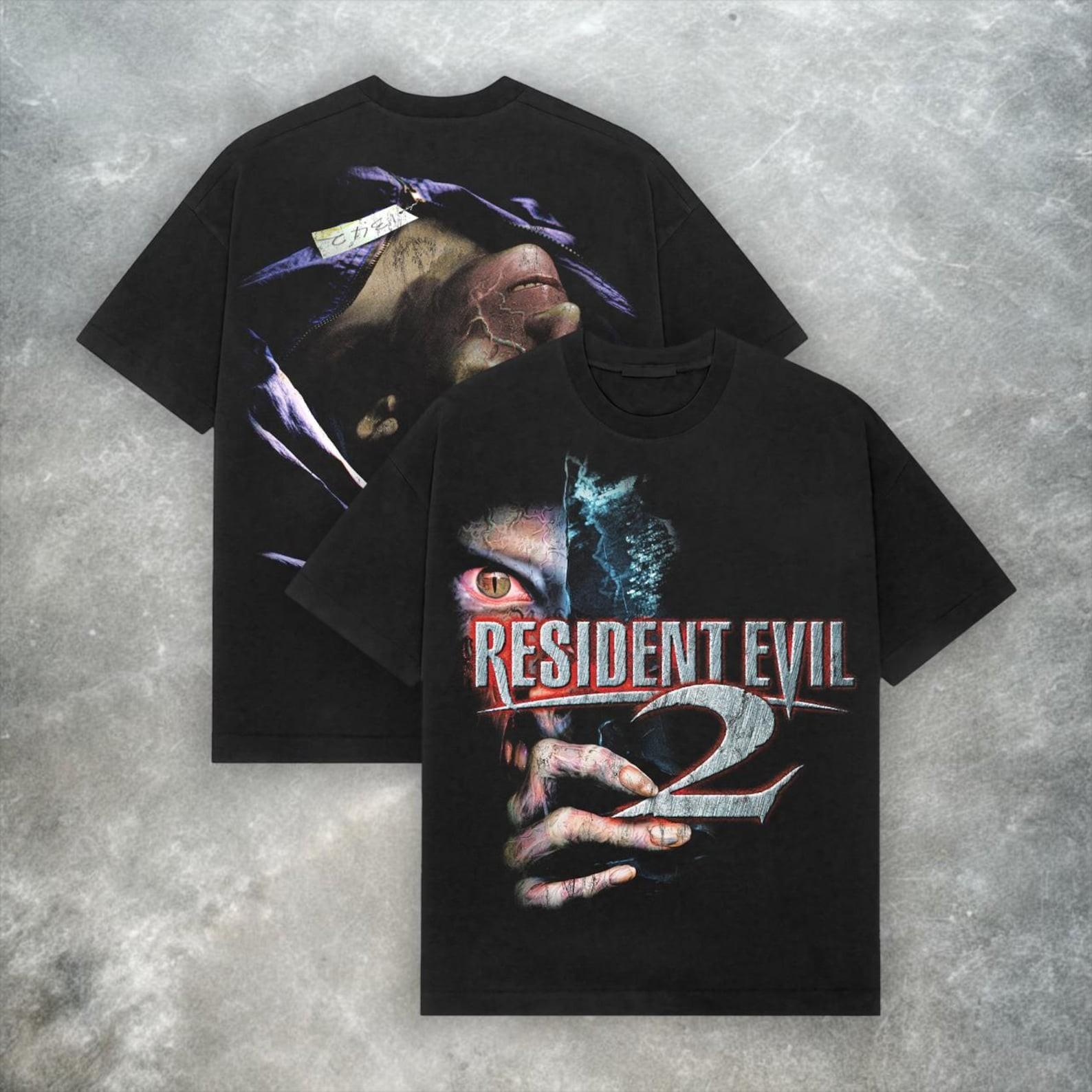 Resident Evil 2 PS2 T Shirt Retro Y2K Horror Game Graphic Tee Vintage Gaming L
