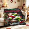 Ho Ho Ho Merry Grinch Christmas Theme Cartoon Flannel Blanket Soft Warm Throw Blanket For Office Sofa Lightweight Home Decor Memorial Gift
