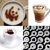 Setaccio per caffè con farina di cacao, shaker per cioccolato, 1 pezzo in acciaio inossidabile + modello per stencil per caffè da 16 pezzi