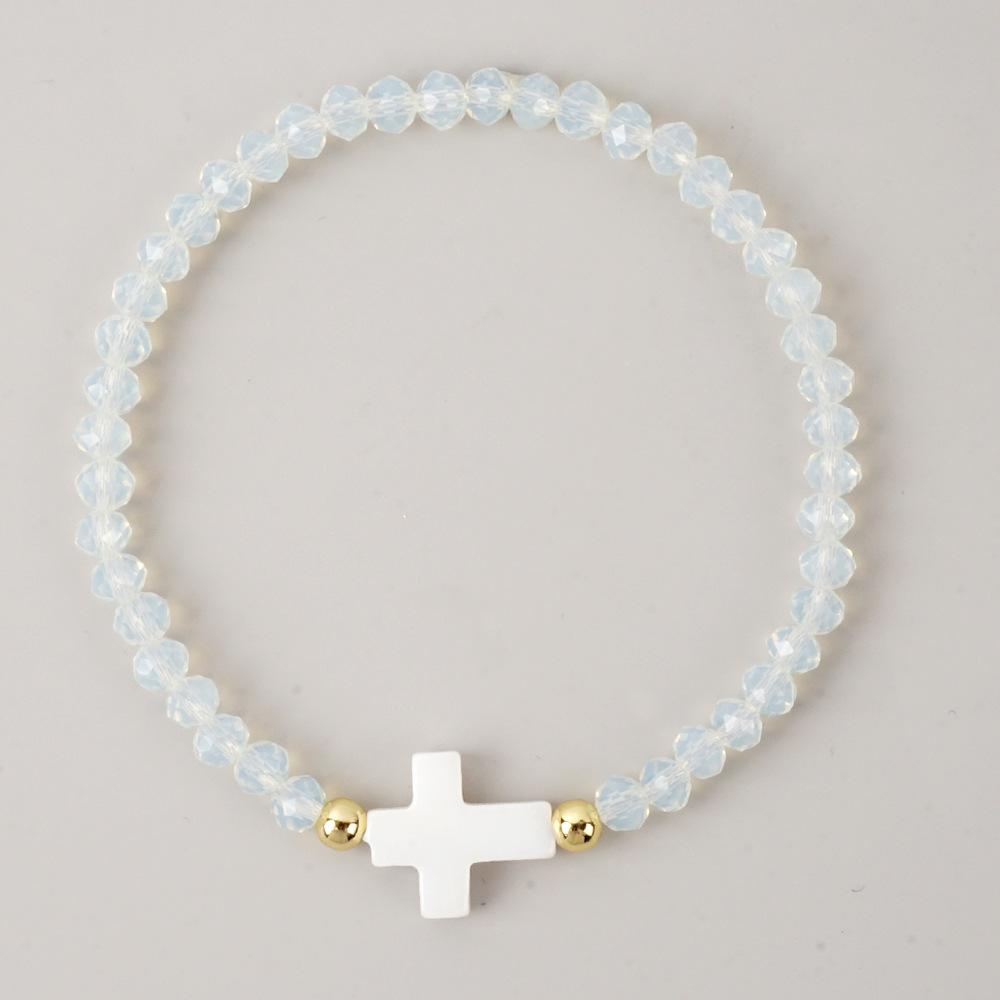Bohemian Colorful Multi-faceted Crystal Bead Cross Shell Elastic Beaded Bracelets for Women Friend Vacation Stackable Jewelry