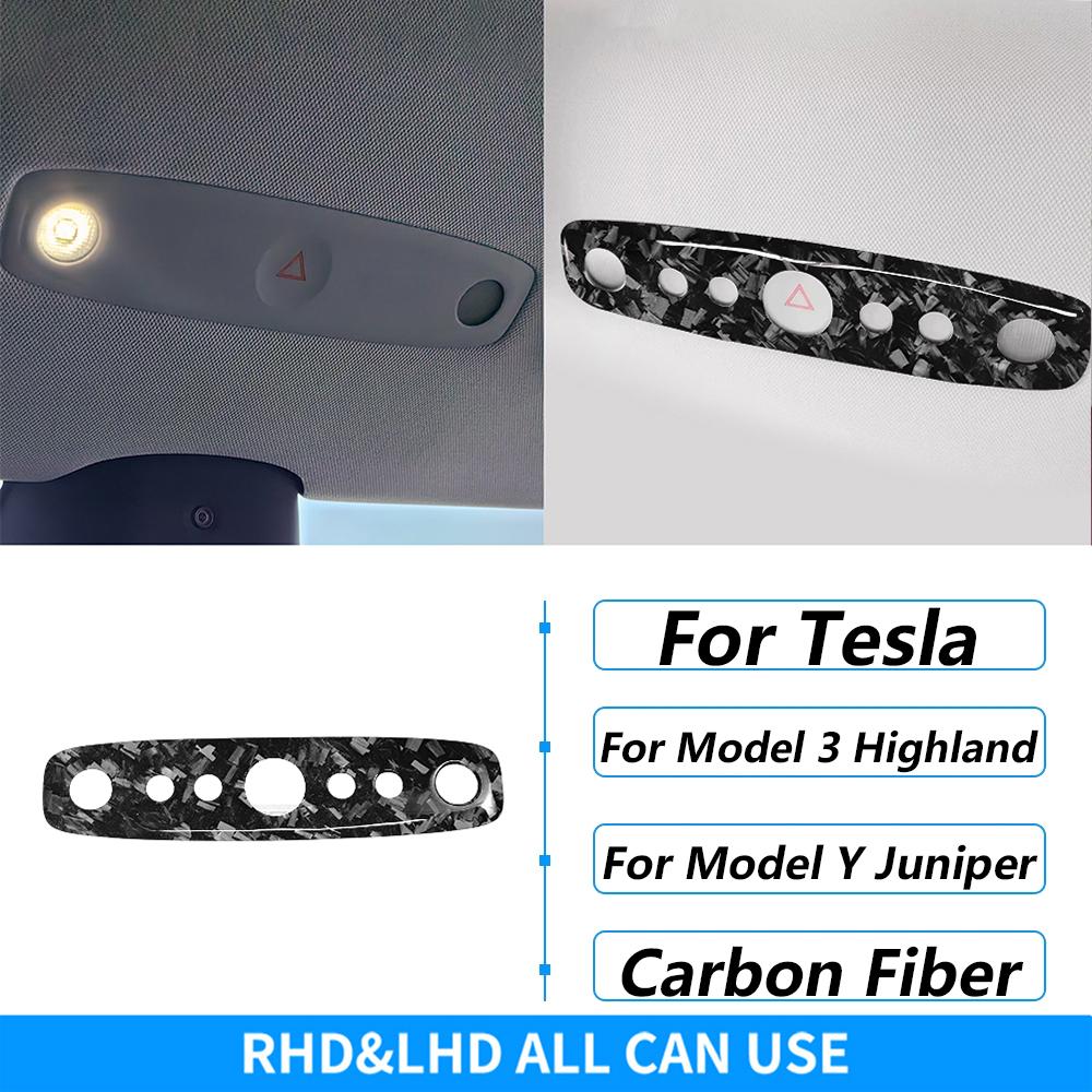 For Tesla Model 3 Highland Model Y Juniper Real Carbon Fiber Front Roof Reading Light Panel Trim Cover Car Accessories