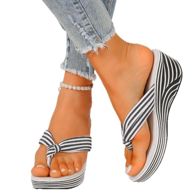 Large Size Women’s Wedge Flip-Flop Sandals, Thick Sole Toe-Post Slip-On, Fashion Casual Summer Platform Slippers