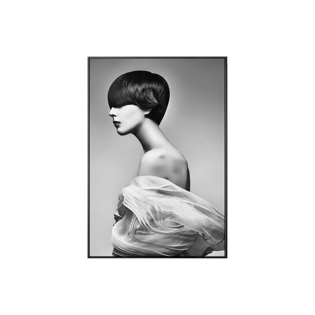 Black And White Short Hair Girl Painting Rabbit Hat Sexy Lady Poster For Living Room Nordic Wall Art Decoration Picture Salon