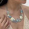 Boho Übertriebener Metall Seestern Muschel Perlen Halskette für Frauen Ozean Koralle Kammmuschel Anhänger Halskette Sommer Strand Schmuck Geschenk