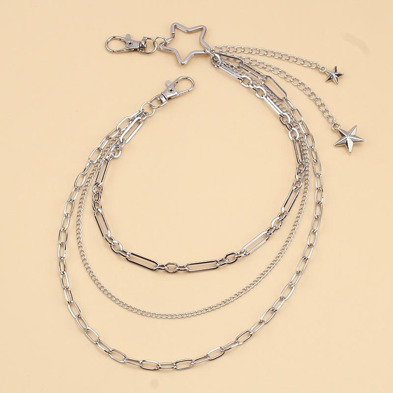 Versatile Geometric Metal Star Waist Chain with Tassels - Hip Hop Punk Style for Women