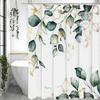 Green Eucalyptus Shower Curtain, Gold Leaf Watercolor Botanical Floral Shower Curtain Waterproof Fabric Bathroom Decor Easy Care