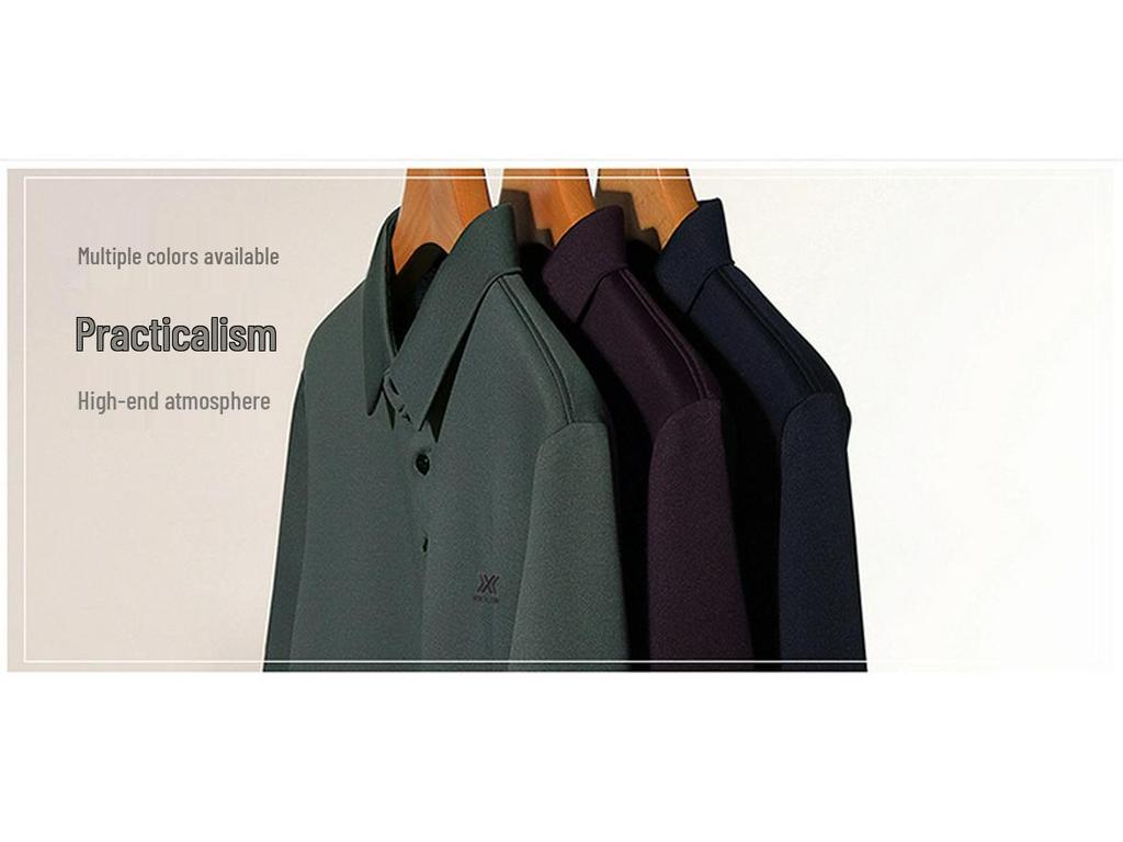 Men's Winter Long Sleeve Polo with Mulberry Silk Lapel, Fleece-Lined, Thickened Business Casual Shirt