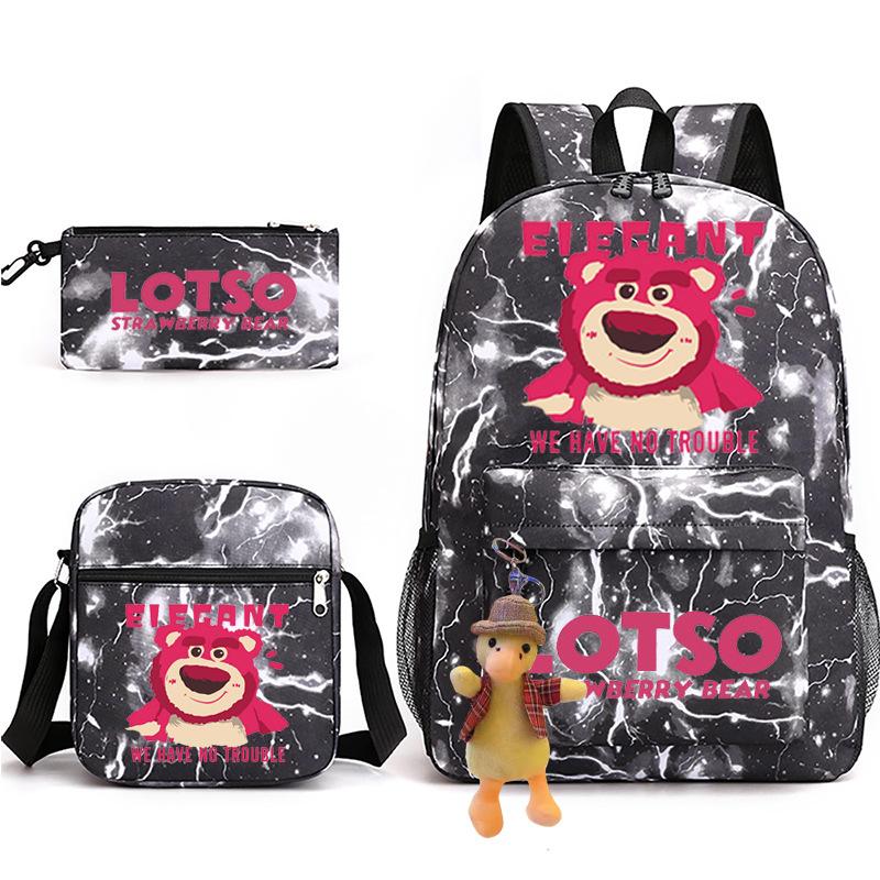 Large Capacity Schoolbag with Shoulder Strap; Student Three-piece Pencil Case Set