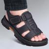 Summer Men's Roman Sandals Platform Soft PU Men's Slippers Peep Toe Non-slip Men Travel Beach Shoes Outdoor Hollow Out
