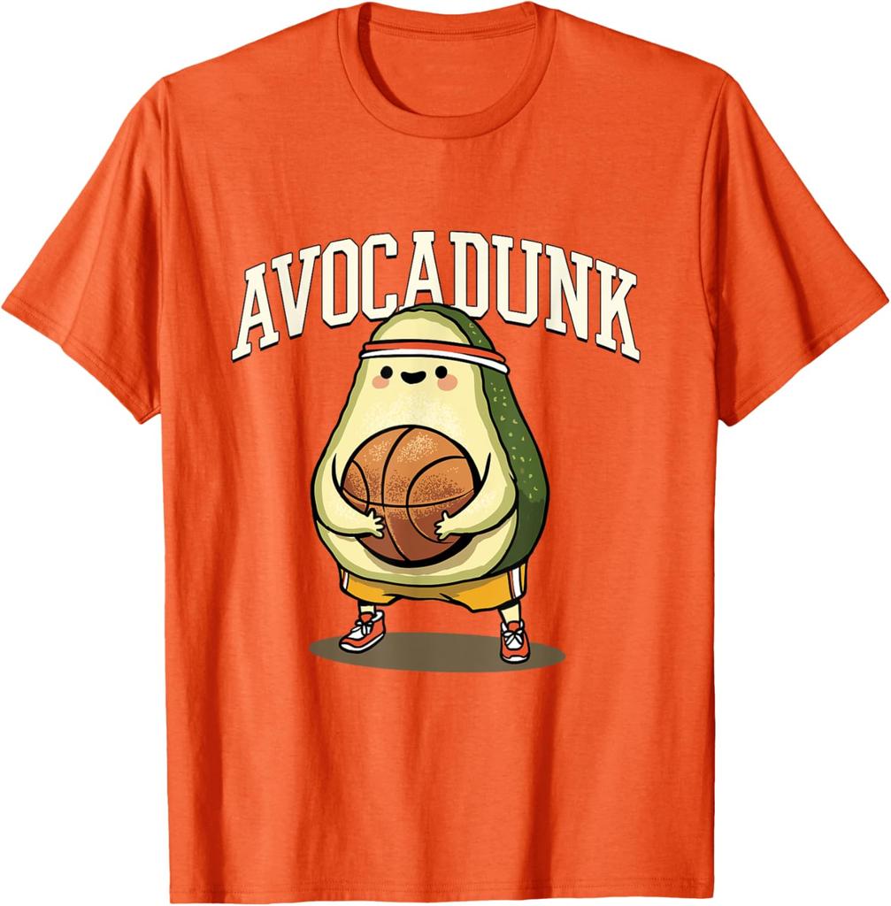 Avocadunk Avocado Basketball Pun Graphic Tee Funny Food Lover Gift Casual T-Shirt