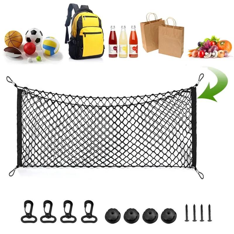 Car Trunk Nylon Mesh Elastic Storage Organizer Rear Cargo Luggage 90x30CM/40x110CM Net Holder With 4 Plastic Hooks Pockets