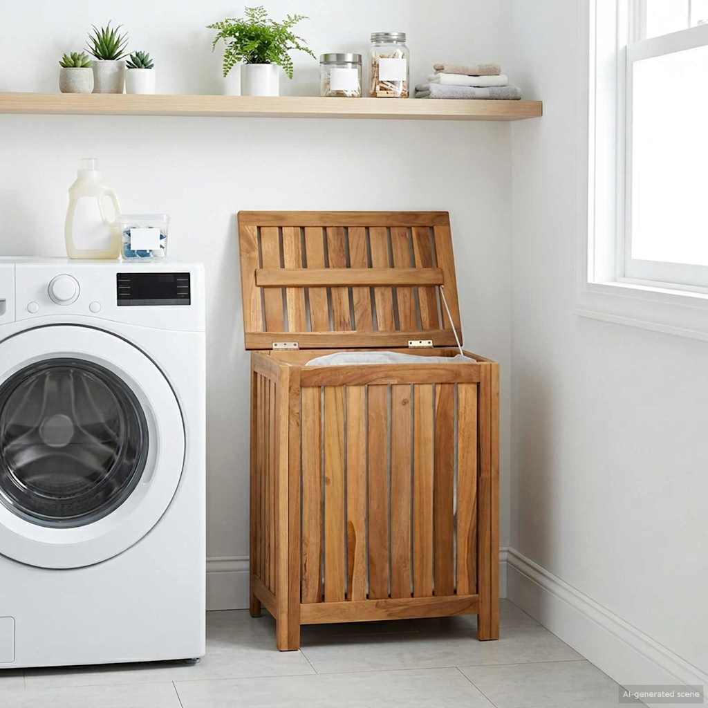 Laundry Basket Natural 50 x 35 x 60 cm Solid Teak Wood