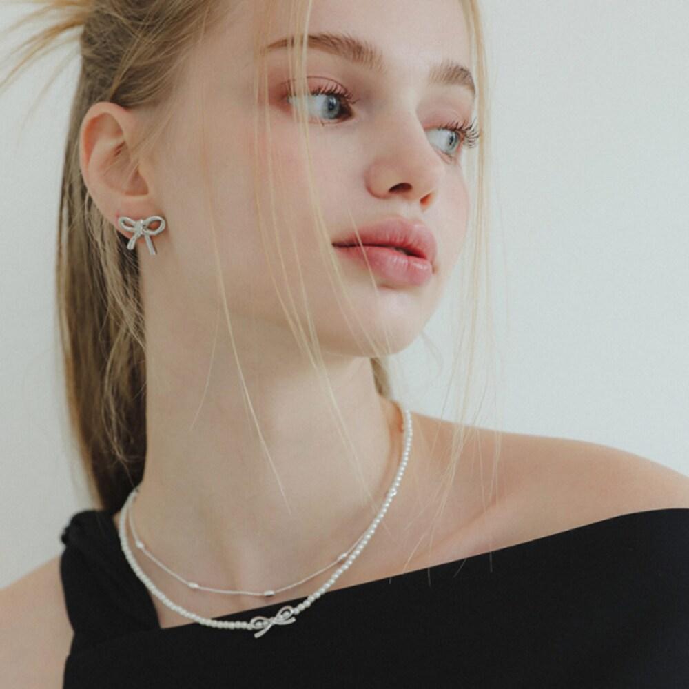 

J.Lauren [Aube] Silver Layered Oval Ball Chain Necklace An015