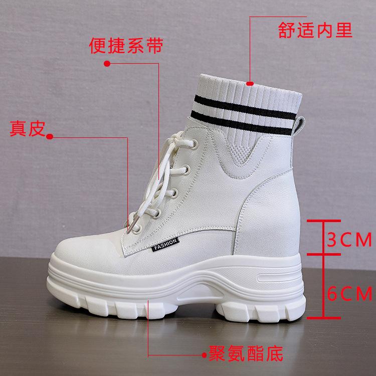 Fashion 9cm Genuine Leather Women Ankle Motorcycle Snow Booties Autumn Winter Warm Fur Plush Platform Wedge Women Fashion Shoes