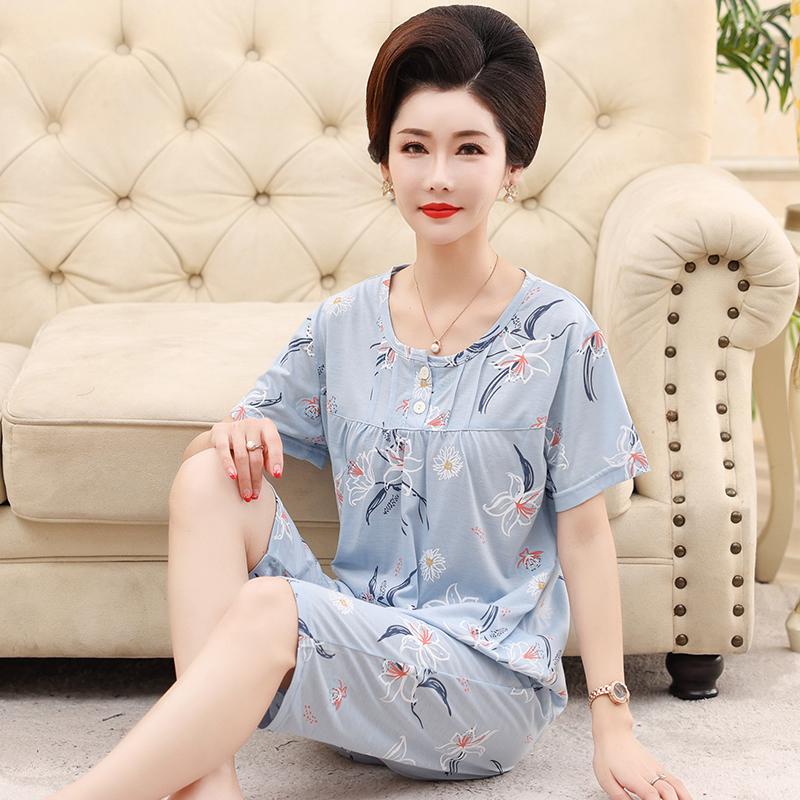 Summer Cotton Capris Pajamas Set Floral Print Pajama for Women Leisure Pyjamas Soft Lapel Pijamas