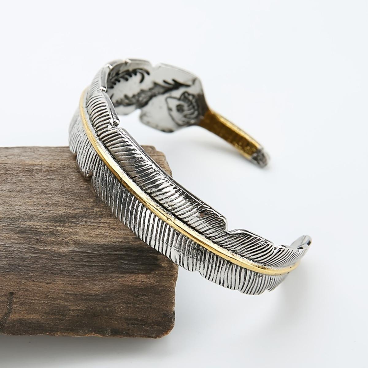 

Высококачественный браслет в панк-стиле с узором травы и перьев для мужчин, в ретро-стиле, простой и универсальный открытый браслет