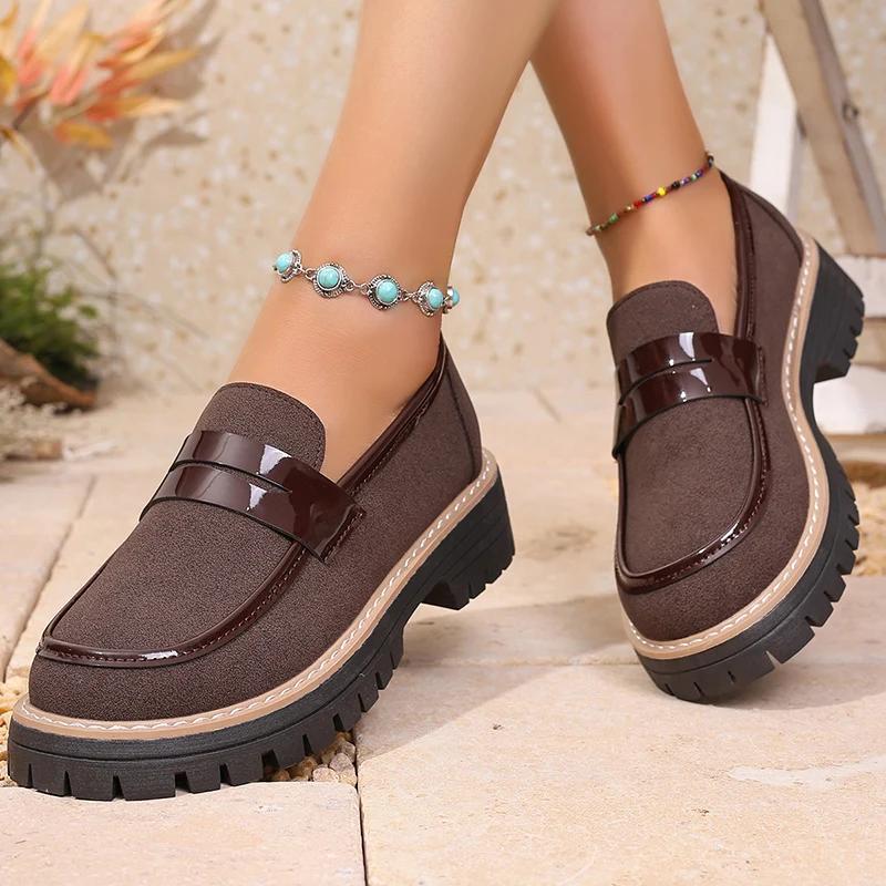 Fashion Non Slip Platform Loafers for Women 2025 Spring Summer Faux Suede Casual Shoes Woman Comfortable Slip On Flats Plus Size