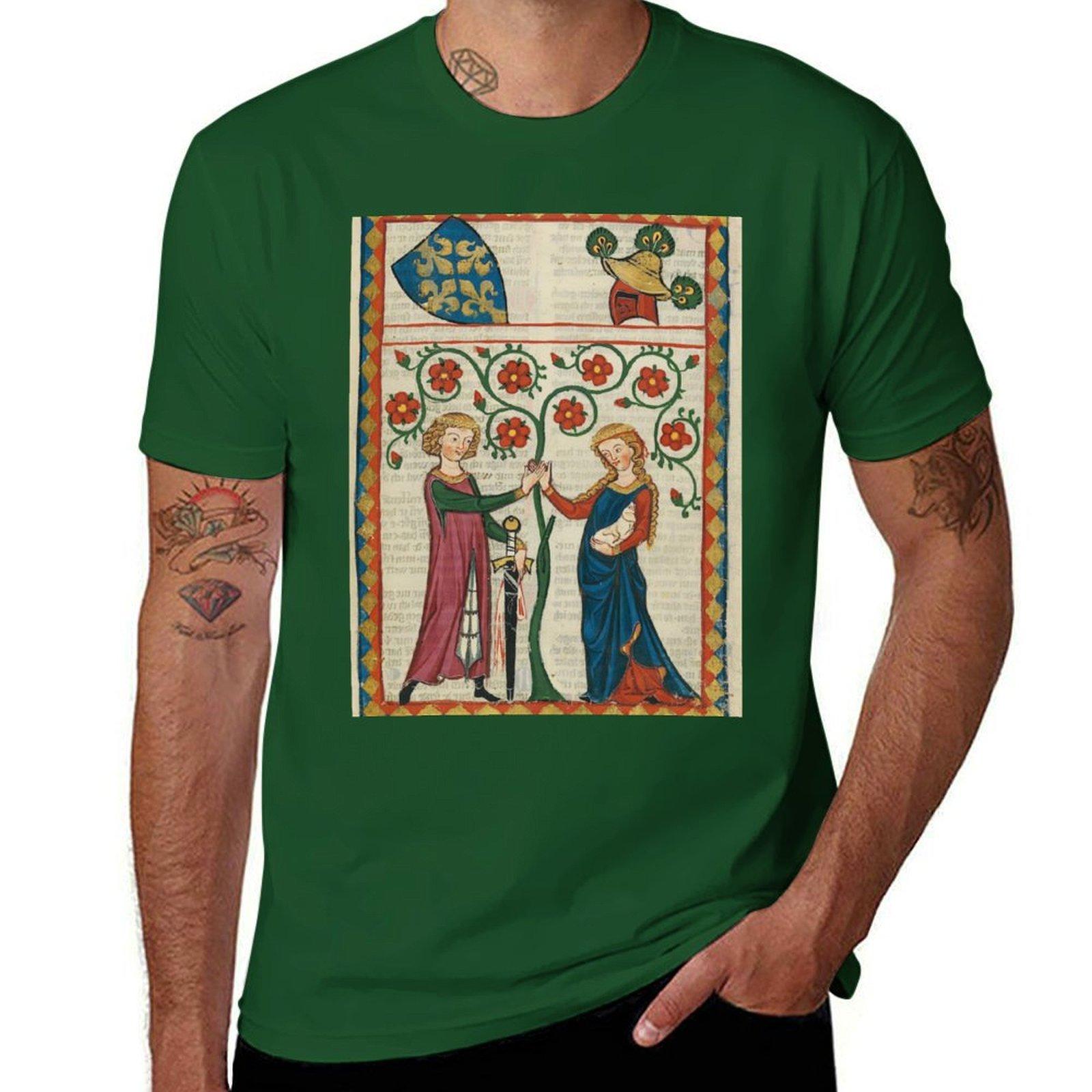The Lovers (14th century) - Codex Manesse T-Shirt blacks customs hippie clothes Short sleeve tee mens clothes 4XL
