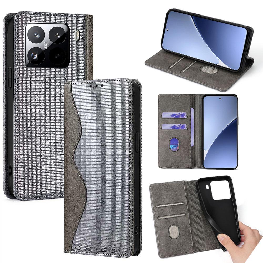 

Кожаный чехол-кошелек с подставкой для телефона Xiaomi 15 Pro с блокировкой RFID Grey