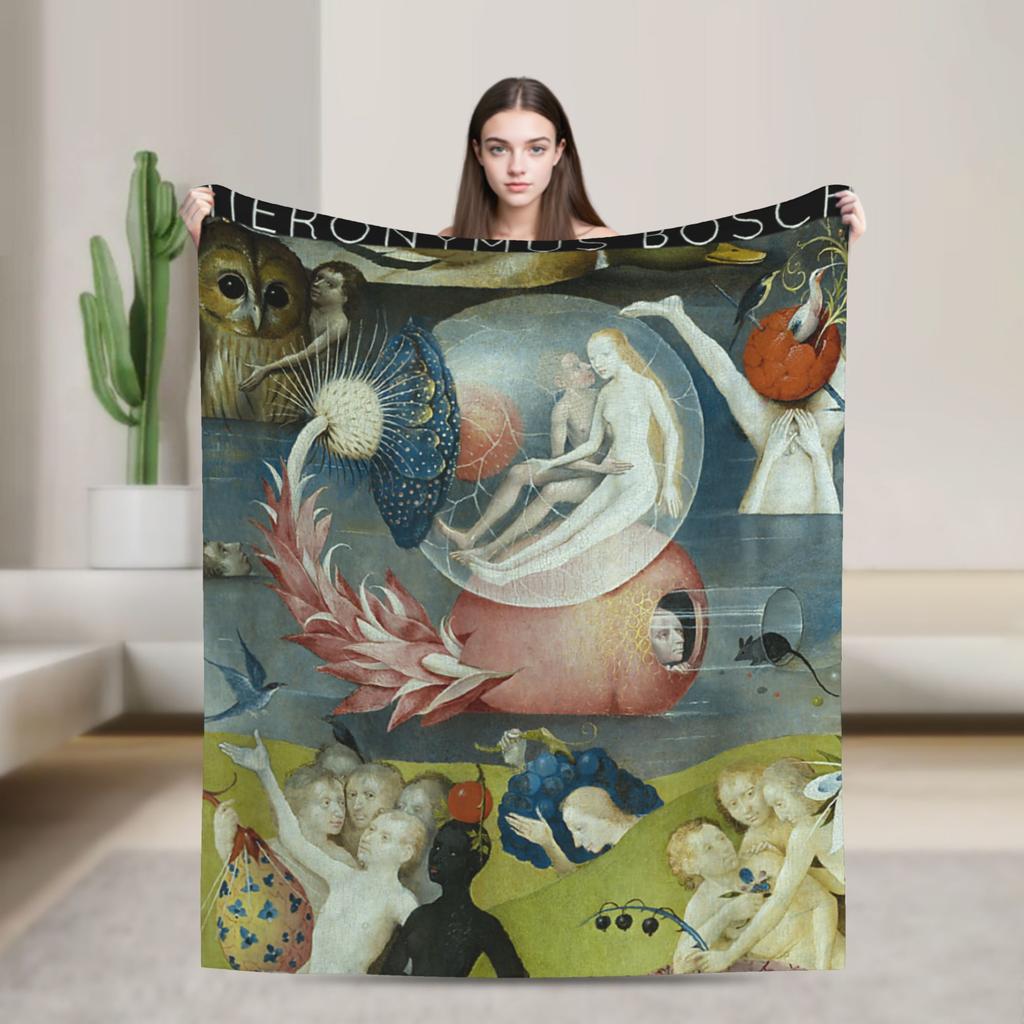 Hieronymus-Bosch Le Jardin des Délices Terrestres Couverture Tricotée Velours Art Super Douce Couverture Jetée pour Couvre-lits Couette