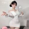 Domila Sexy Spice Girls Pure Sex Underwear Three-dimensional Butterfly One-word Neck Long Sleeve Short Skirt Slim F671