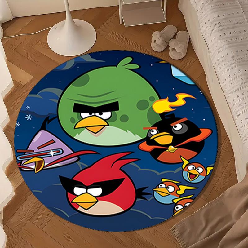 Red Birds Characters Collage Round Rug for Livingroom,Bedroom, Palyroom, Chair Rug, Area rug, Circle Carpet, Large Size Fan Christmas gift