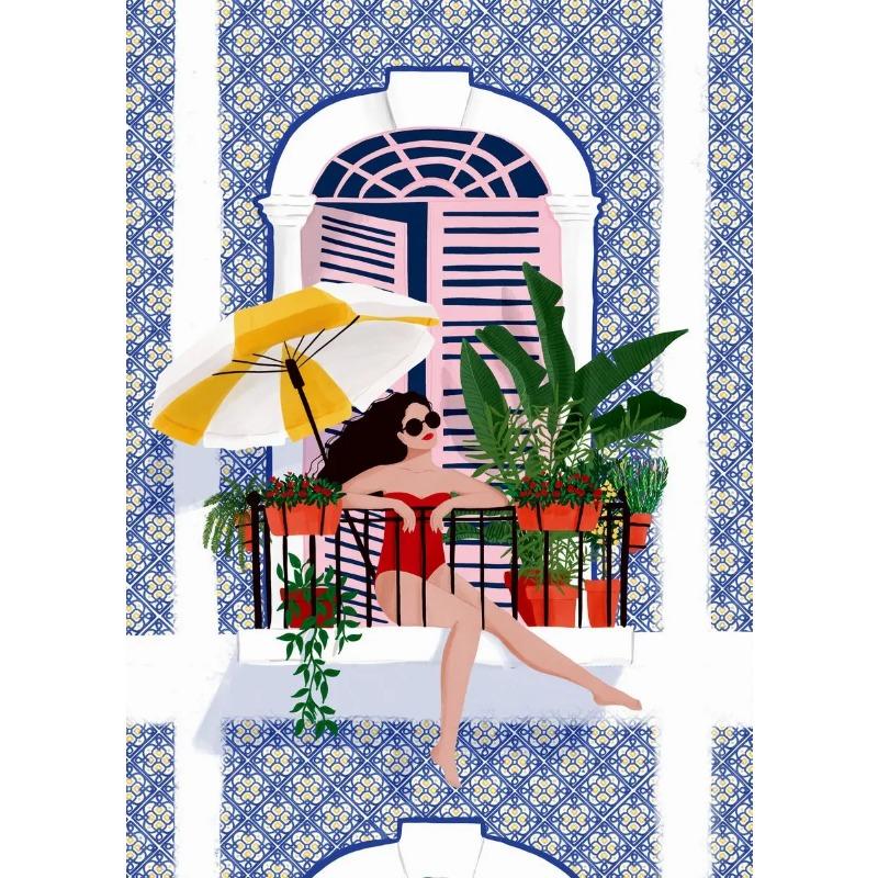 

Beach Abstract Canvas Painting Women Body Print Summer Seacape Poster The Picture on The Wall Picture for Living Room Home Decor 21cm×30cm NoFrame