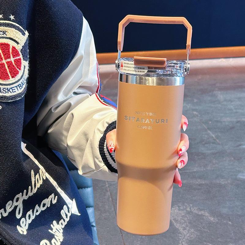Gargantuan insulated cup - Large capacity with handle, suitable for outdoor activitieshousehold use, thickened drinking tube cup