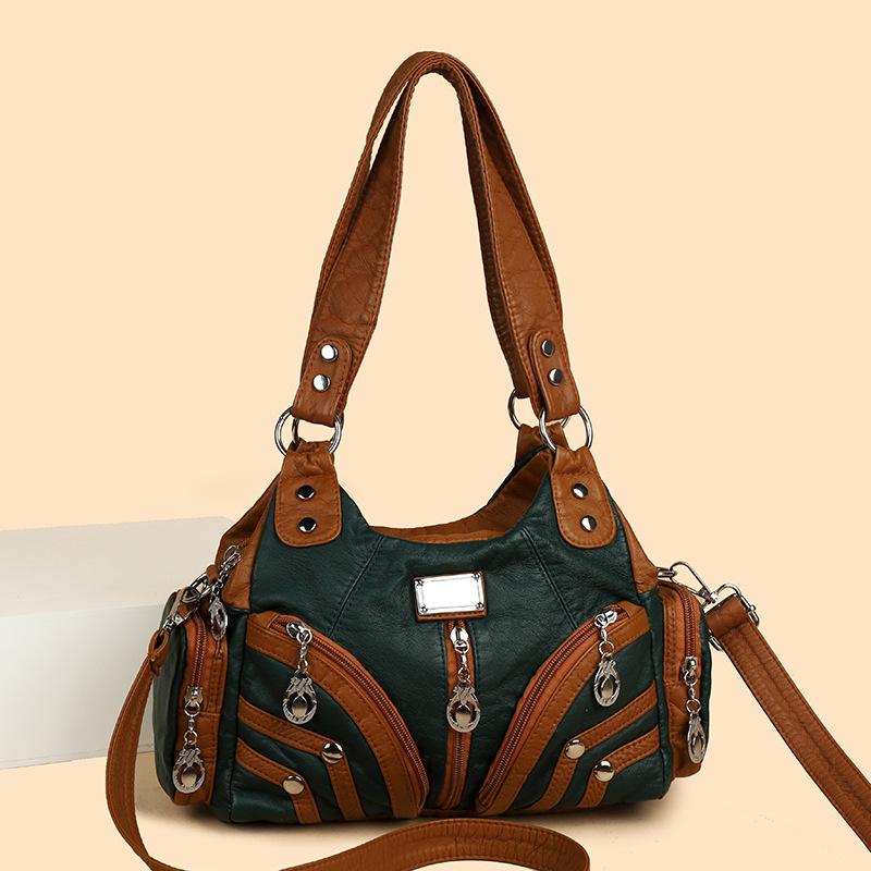 Borsa a tracolla e tote in morbida pelle lavata da donna - Multifunzionale, Casual, alla moda, in PU