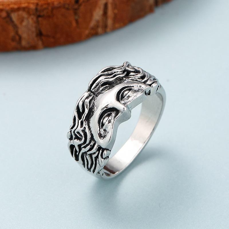 New Vintage Brass Religious Belief Jesus Head Ring For Men Women  Retro Pure Copper Finger Rings Bands Fashion Jewelry Gift