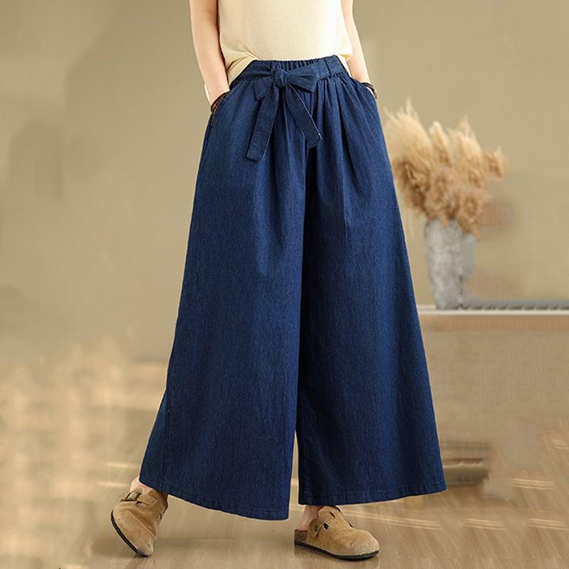 

plus size thin Vintage high waist casual loose Women summer jeans denim wide leg Pants L