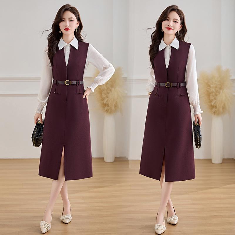 Set Rochie Cămașă cu Mânecă Lungă și Vestă Primăvara și Toamna 2025 Z5381