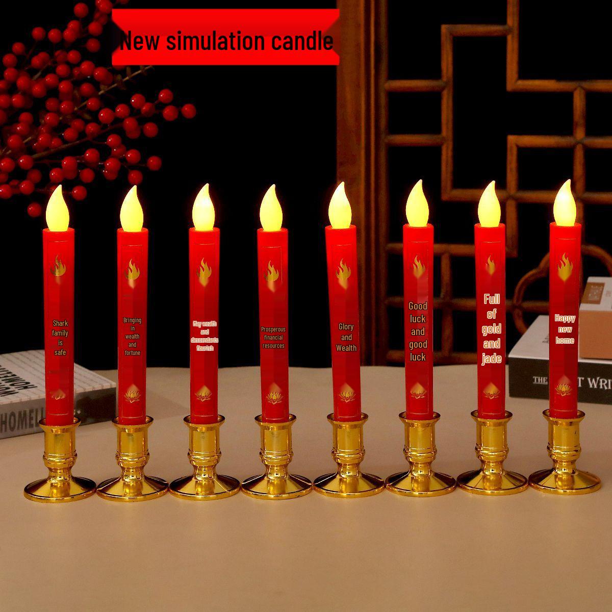 

Electronic Candles for Incense Offering: God of Wealth Lamp for Buddha Altar, Housewarming, & New Home Candlestick Red Candle Pair Flickering Flame