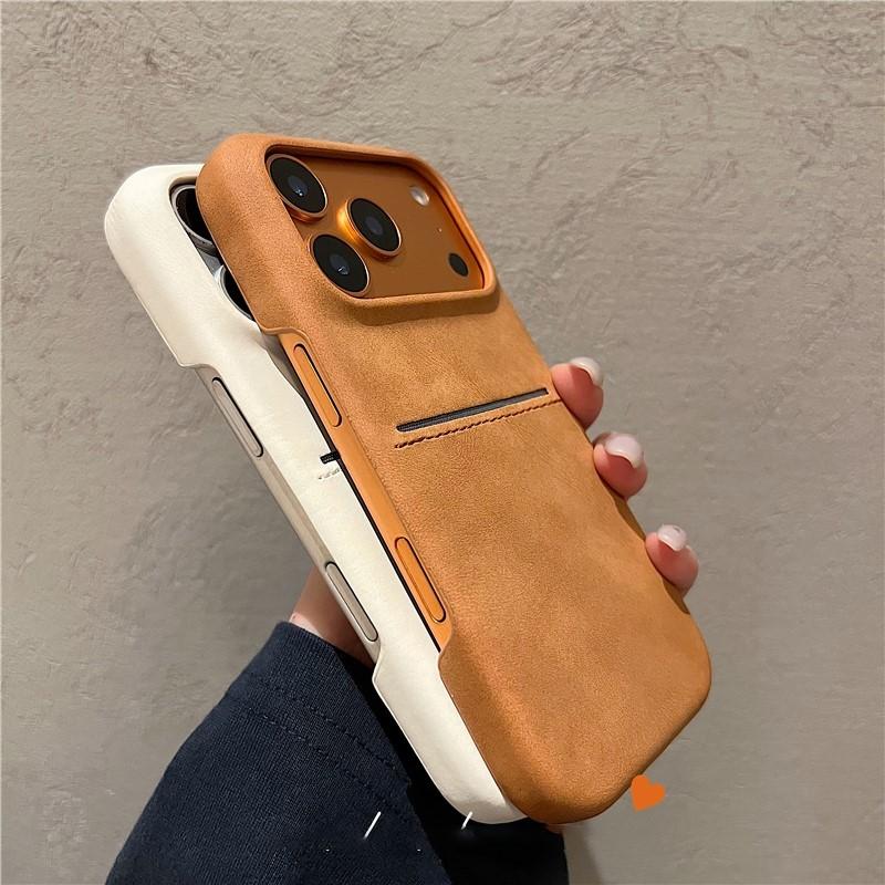 Business PU Leather Card Holder Wallet Bumper Case For iPhone 17 Air 16 15 14 13 12 Pro Max Plus Shockproof Matte PC Soft Cover