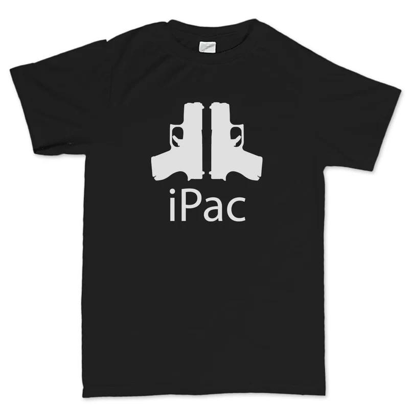 Dual Gun Black Cotton TShirt Streetwear Athletic Casual Unisexs Fitness Muscular Style S