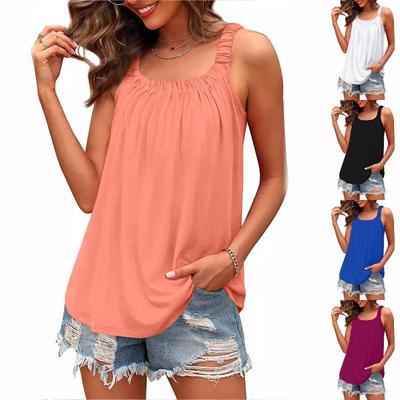 Chaleco de Verano para Mujer Plisado Cuello Cuadrado Holgado Casual Sin Mangas