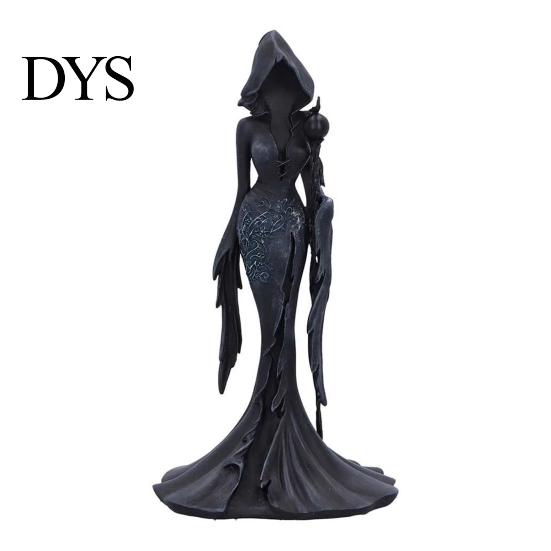Dark Aesthetic Home Decor Gothic Faceless Witch Reaper Resin Statue, Vintage Black Robed Grim Figurine, Matte Scythe Figurine Desktop Ornament