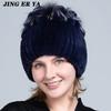 Pelz Hüte für Frauen Winter Echte Rex Kaninchen Hut Fuchs Pelz Kniting Weibliche Warme Schnee Kappen Damen Elegante Prinzessin Beanies kappe