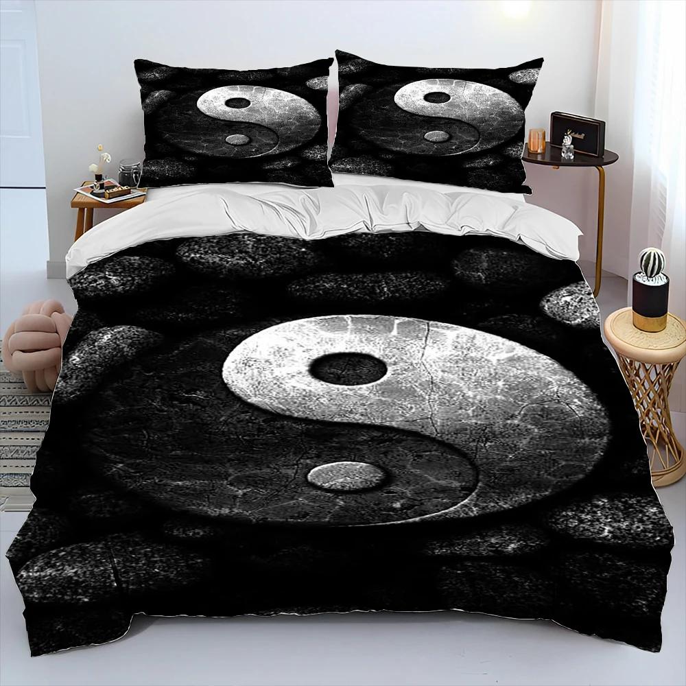 3D Chinese Tai Chi Bagua Yin Yang Pattern Bedding Set,Duvet Cover Bed Set Quilt Cover Pillowcase,Soft,Comfortable and Breathable