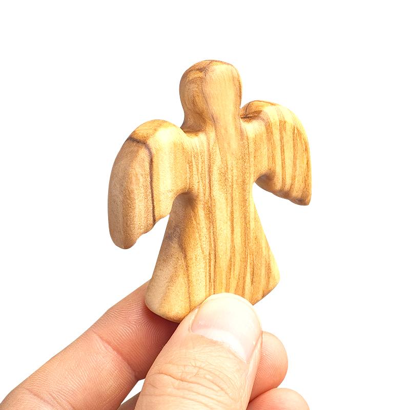 Small Olive Wood Angel Ornament Easter Decorations Handheld Wooden Angel Figurine Religious Gift For Baptism Prayers