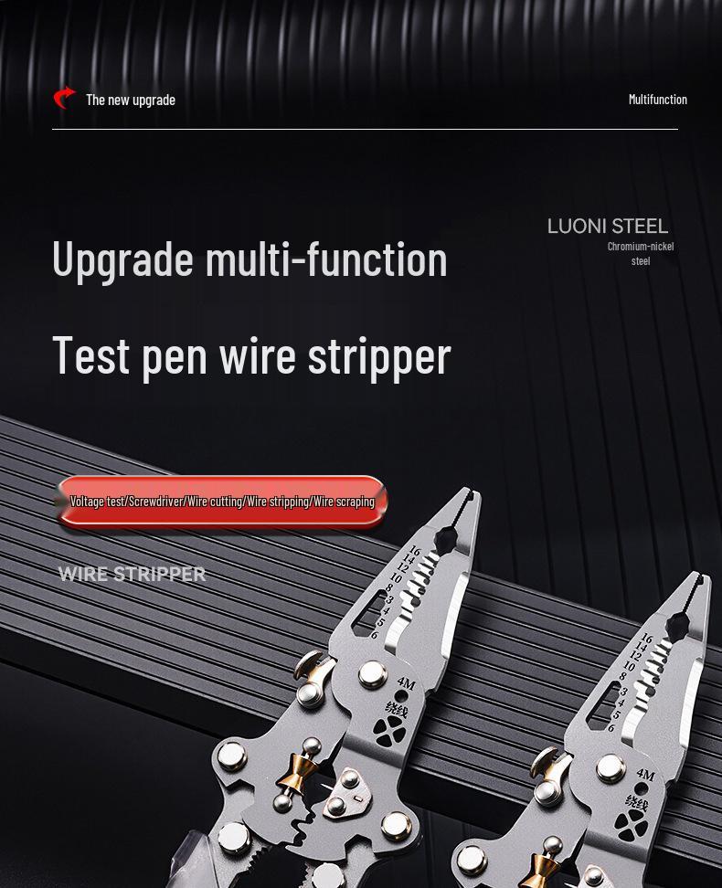 Thickened Multi-functional Electrician's Pliers with Voltage Testing Tip and Wire Stripper