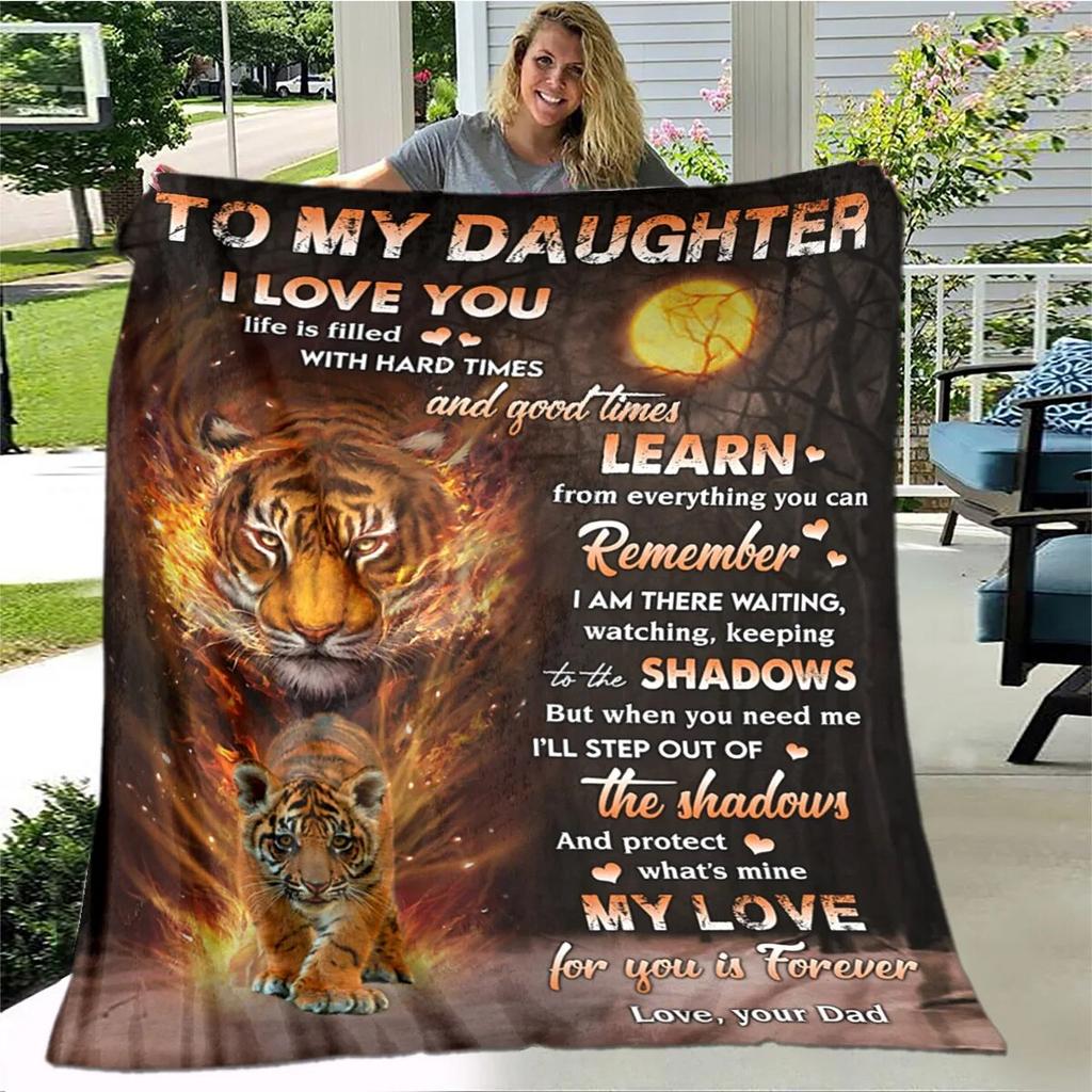 Personalisierte Sherpa-Decke für meine Tochter, bedruckt mit Löwe, Wolf und Drache, Geschenk von Mama, Papa, Sofabettdecke, weiche Picknickdecke