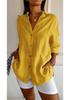 2024 Women's Solid Color Pleated Lapel Shirt - European & American Style, Single-Breasted Roll-Up Sleeve Top
