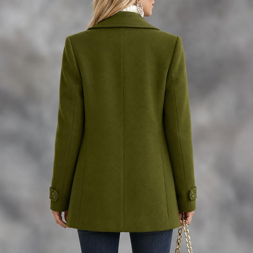 Women's Mid-Length Wool Coat with Lapel and Button Closure