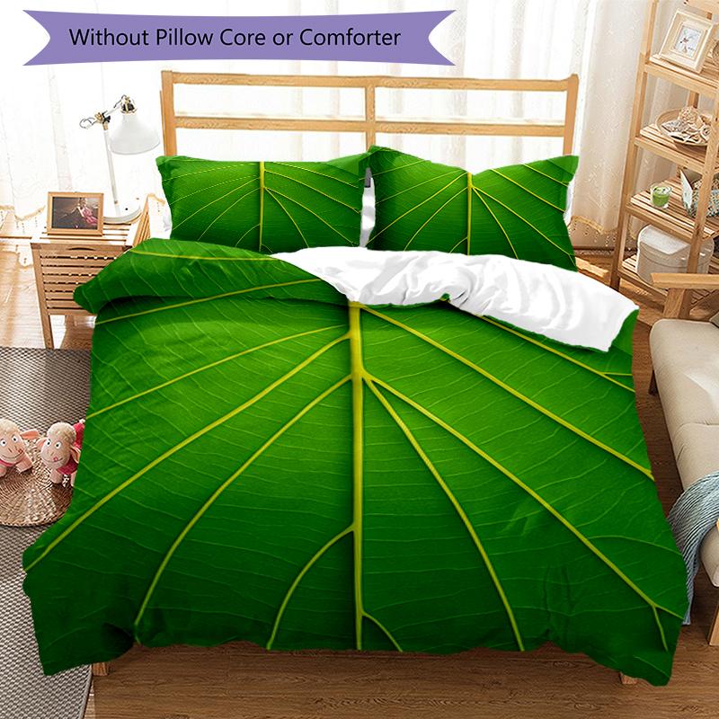 Leaf Texture Design Bed Bedding Set 1 Duvet Cover + 2 Pillowcases Soft Breathable Household Bed Linens