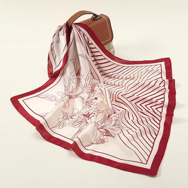 Модный геометрический полосатый 70-сантиметровый квадратный шарф, атласный шелковый шарф, мусульманский хиджаб, женская роскошная повязка на голову высокого качества, женский шелковый шарф